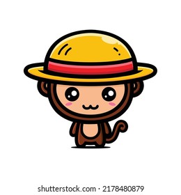 cute monkey mascot wearing hat