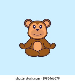 Cute monkey is meditating or doing yoga. Animal cartoon concept isolated. Can used for t-shirt, greeting card, invitation card or mascot.