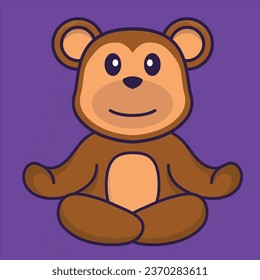 Cute monkey is meditating or doing yoga. Animal cartoon concept isolated. Can used for t-shirt- greeting card- invitation card or mascot.