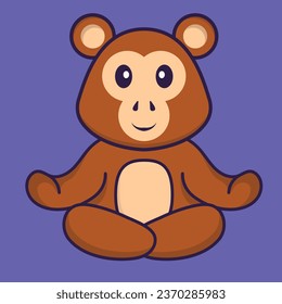 Cute monkey is meditating or doing yoga. Animal cartoon concept isolated. Can used for t-shirt- greeting card- invitation card or mascot.