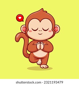 Cute Monkey Meditation Yoga Cartoon Vector Icon Illustration. Animal Sport Icon Concept Isolated Premium Vector. Flat Cartoon Style