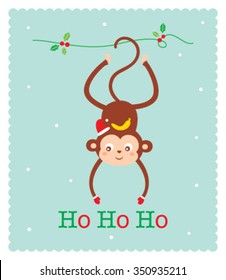 cute monkey merry christmas greeting card