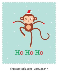 cute monkey merry christmas greeting card