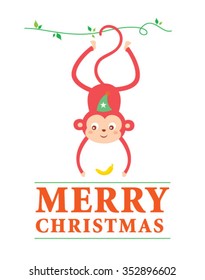 cute monkey merry christmas greeting card