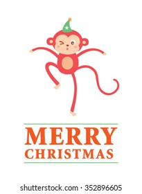 cute monkey merry christmas greeting card