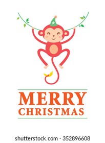 cute monkey merry christmas greeting card