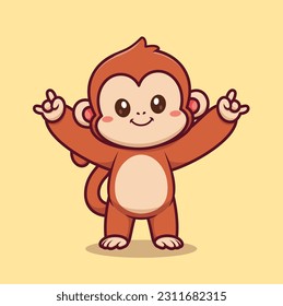 Cute Monkey With Metal Hand Cartoon Vector Icon Illustration. Animal Nature Icon Concept Isolated Premium Vector. Flat Cartoon Style