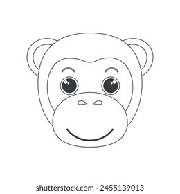 Lindo mono bozal, cara de primate y cabeza de forma geométrica simple Ilustración vectorial