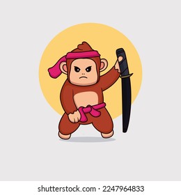cute monkey ninja illustration, vector, cartoon. 