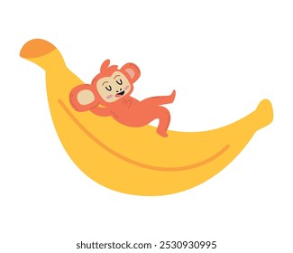 cute monkey on banana isolated