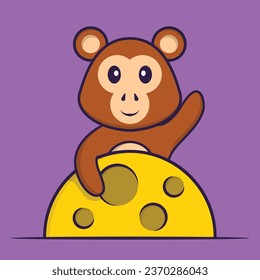 Cute monkey is on the moon. Animal cartoon concept isolated. Can used for t-shirt- greeting card- invitation card or mascot.