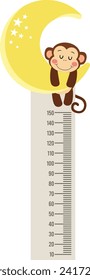 Cute monkey on moon ruler for baby growth
