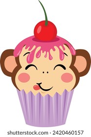 Cute monkey on top of a delicious cupcake
