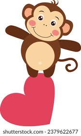Cute monkey on top of heart
