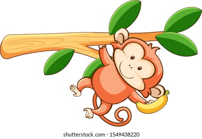 Cute monkey on white background illustration