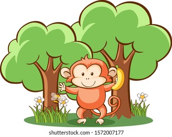 Cute monkey on white background illustration