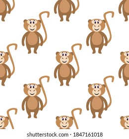 Cute monkey on a white background. Wild animals safari in flat style. Cartoon mammals for web pages.
Stock vector illustration for decor, design, baby textiles and
wallpaper