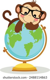 Netter Affe auf der Welt Globus
