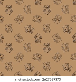 Cute monkey pattern on a brown background.