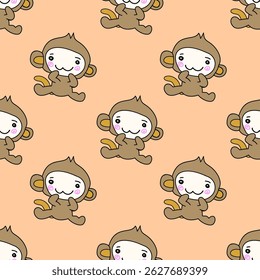 Cute monkey pattern on peach background