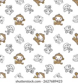 Cute monkey pattern on white background.