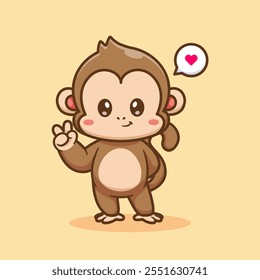 Cute Monkey Peace Hand Cartoon Vector Icon Illustration. 
Animal Nature Icon Concept Isolated Premium Vector. Flat 
Cartoon Style