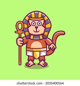 cute monkey pharaoh carrying a stick, perfect for pharaoh icons or stickers in the shape of cute animals and can also be used as key chains or used for Halloween items