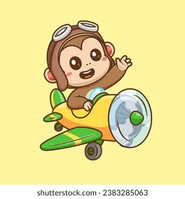 Cute Monkey Pilot Flight With Plane Cartoon Vector Icon
Illustration. Animal Transportation Icon Concept Isolated
Premium Vector. Flat Cartoon Style