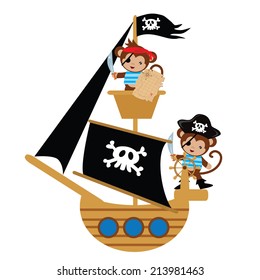 Cute monkey pirate vector illustration