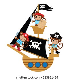 Cute monkey pirate vector illustration