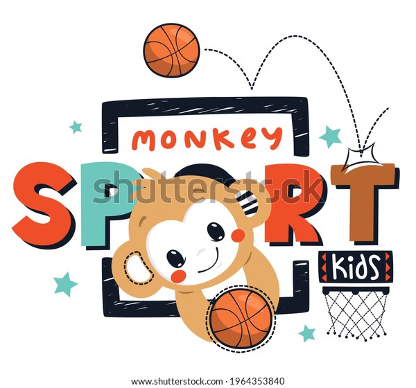 Cute Monkey Playing Basketball Isolated On Stock Vector (Royalty Free ...