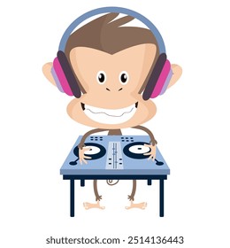 Cute Monkey Playing Dj Electronic Music With Cartoon Vector Icon Illustration Animal Music Icon Concept Isolated Music Icon Premium Vector Flat Cartoon Style