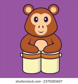 Cute monkey is playing drums. Animal cartoon concept isolated. Can used for t-shirt- greeting card- invitation card or mascot.