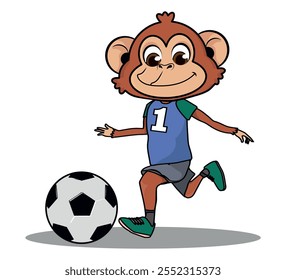 cute monkey playing football, mascot for team, vector illustration.