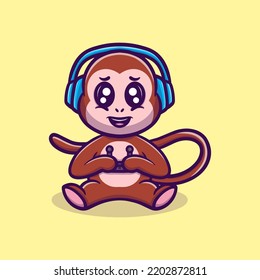 Cute monkey playing game vector icon illustration