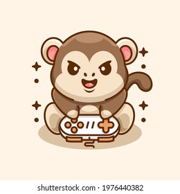 Cute monkey playing gaming cartoon