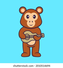 Cute monkey playing guitar. Animal cartoon concept isolated. Can used for t-shirt, greeting card, invitation card or mascot.