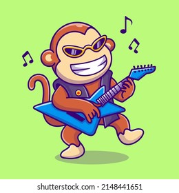 Cute Monkey Playing Guitar Cartoon Vector Icon Illustration. Animal Music Icon Concept Isolated Premium Vector. 
Flat Cartoon Style 
