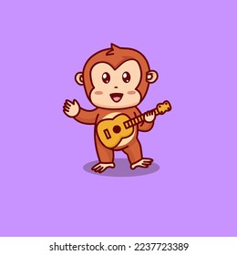 cute monkey playing guitar. Concept in flat cartoon style