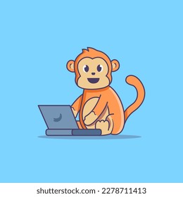 Ilustración de dibujos animados de portátiles en monos pequeños