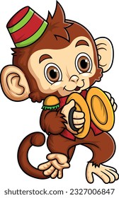 cute monkey playing percussion hand cymbals of illustration