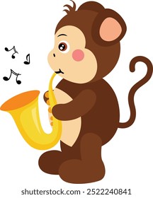 Cute monkey playing the saxophone
