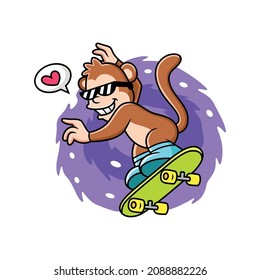 Cute monkey playing skateboard. Cartoon vector illustration isolated on premium vector