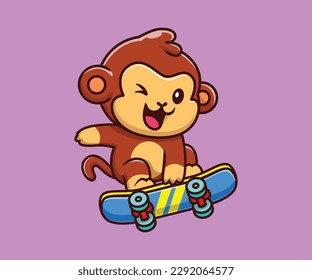 Cute Monkey Playing Skateboard Cartoon