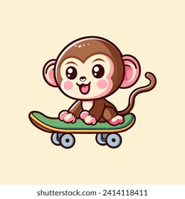 cute monkey playing skateboard cartoon vector icon illustration