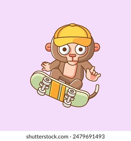 a Cute monkey Playing Skateboard jump animal kawaii chibi character mascot illustration outline style