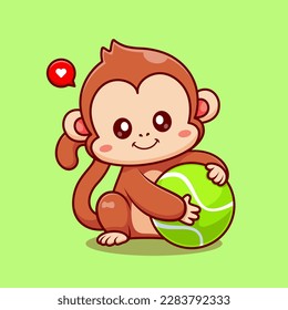 Cute Monkey Playing Softball Cartoon Vector Icon Illustration. Animal Sport Icon Concept Isolated Premium Vector. Flat Cartoon Style