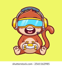 Cute Monkey Playing Vr Game With Controller Cartoon 
Vector Icon Illustration. Animal Technology Icon Concept 
Isolated Premium Vector. Flat Cartoon Style 