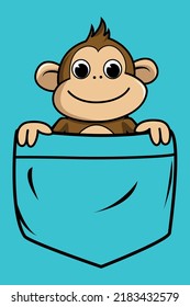 Cute Monkey in pocket animal cartoon concept isolated