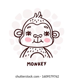 Cute monkey portrait. Animal head vector icon.